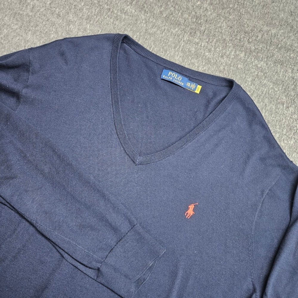 Polo Ralph Lauren Sweater Men XXL Navy Blue V-Neck Cotton Pony Logo - Picture 1 of 8